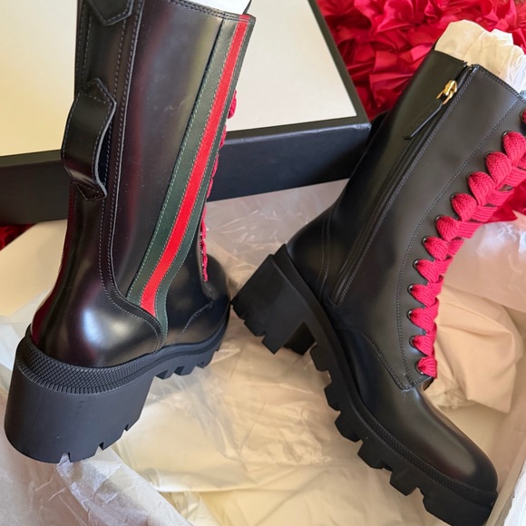 Gucci Women's Magnum Calf Web Black Boots with Red Laces. - Picture 3 of 10